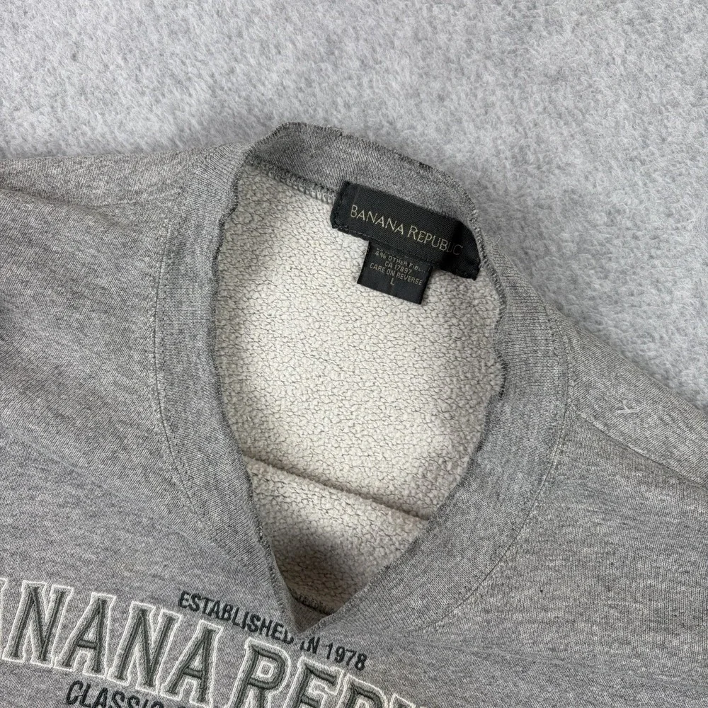 Vtg‎ Banana Republic Sweatshirt Mens Large Gray Embroidered Distressed 90s USA